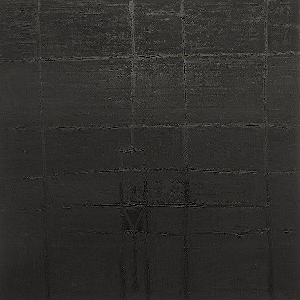 Jochen P. Heite: Komposition, o.T. [#6], 2014/15, 
Pigment gesiebt, Graphit, Ölkreide, Öl auf Leinwand, 100 x 100 cm

